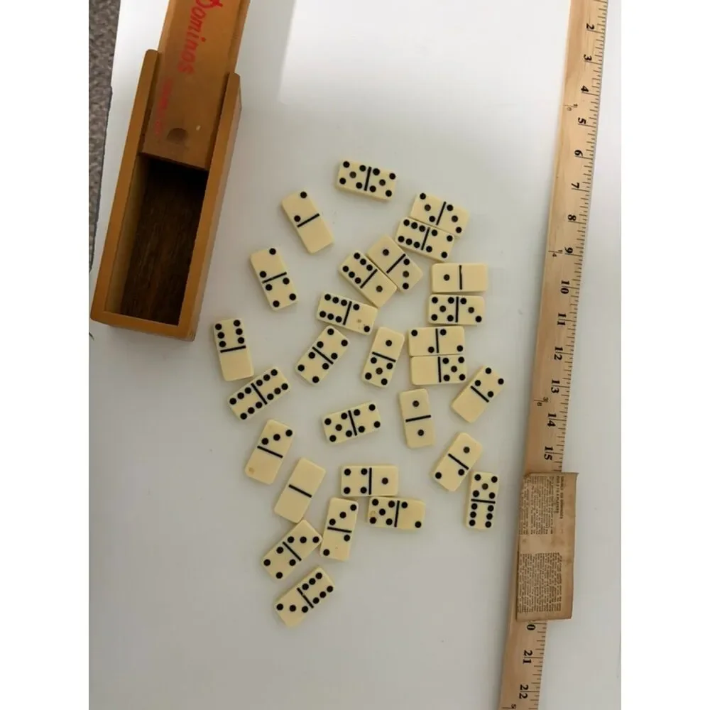 Vintage Double six Dominoes set in wooden box 28 pc